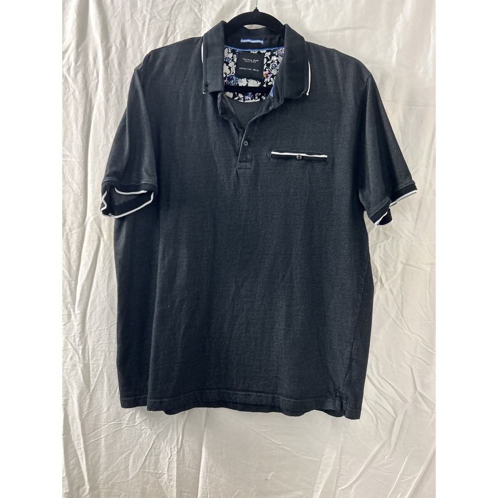 Cactus Man Floral Trim Polo XXXL Grey Tipped Pocket Casual Smart Dapper Preppy